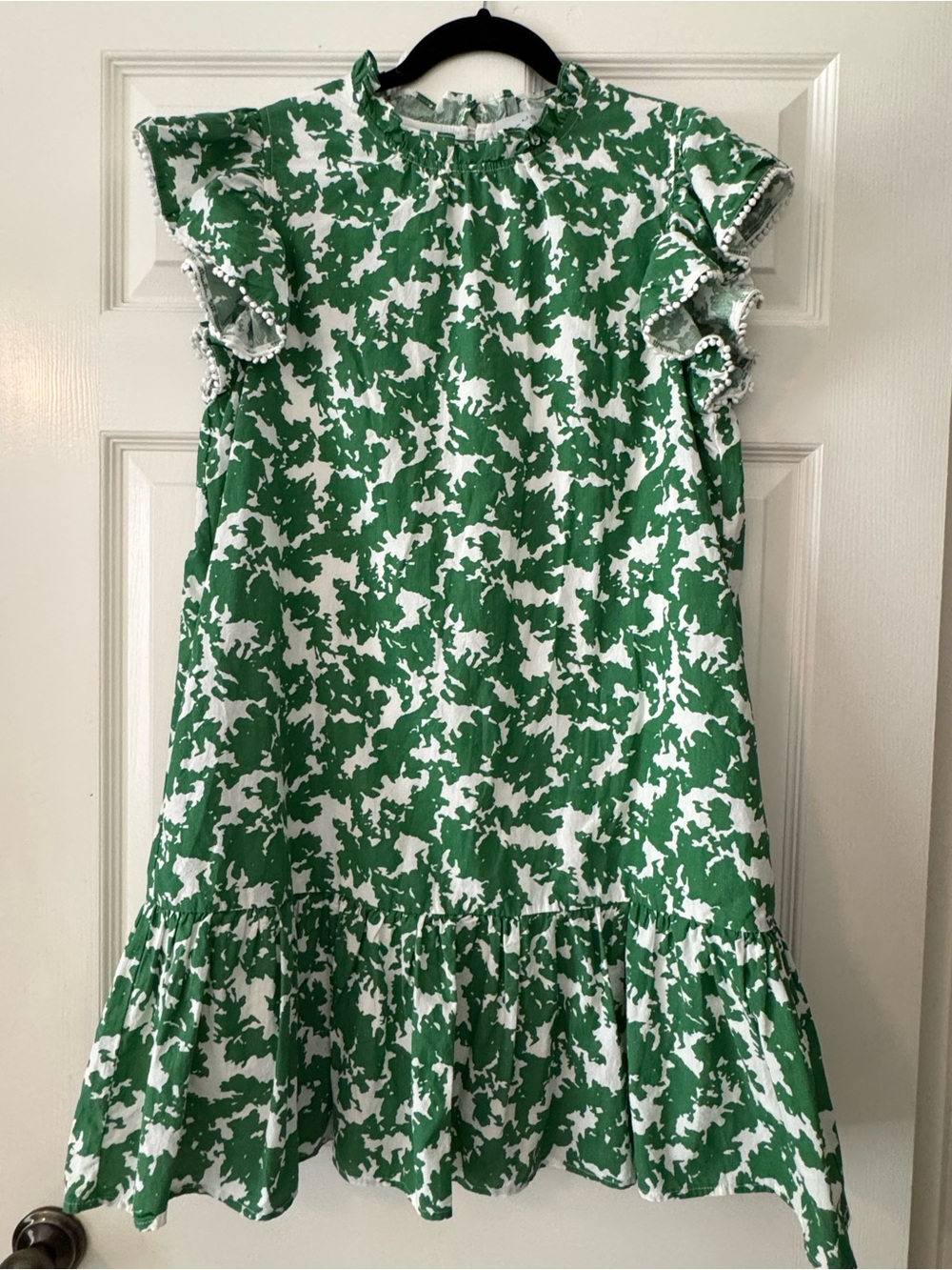 Green and White Ruffle Sleeve Mini Dress